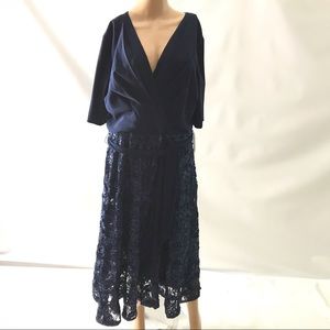 Alex Evenings Dress Size 16 Sequined A-Line Surplice Rosette Short Sleeve Navy